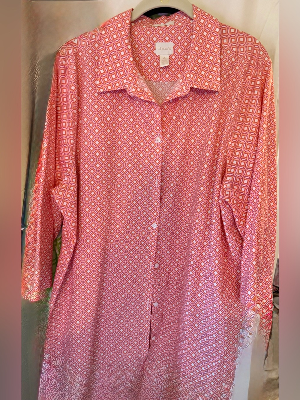 Chico's Pink and Orange Geometric Print Blouse